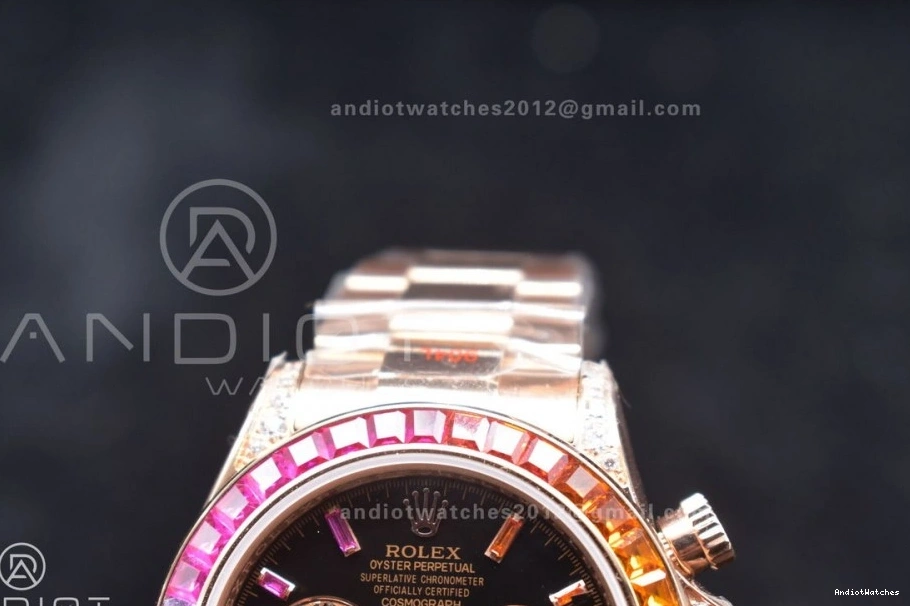 Crystal RG Classic Best YG Black Edition TWF on 116595RBOW A Bracelet Daytona 428 Rainbow Dial 0512